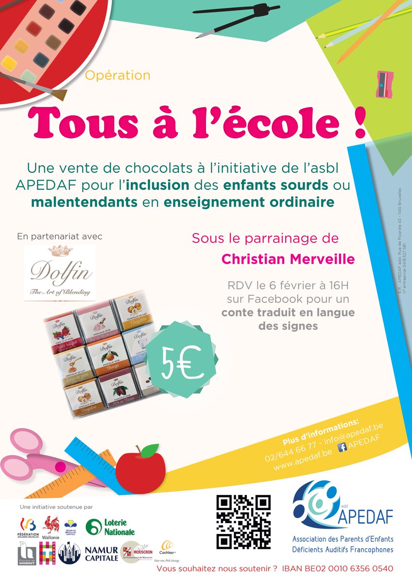 Aujourd'hui commence la nouvelle édition de l'Opération tous à l'école ! Durant le mois de février, nos équipes, parents membres et ami.e.s vendront les boites de 18 napolitains de la marque Dolfin au prix de 5e.