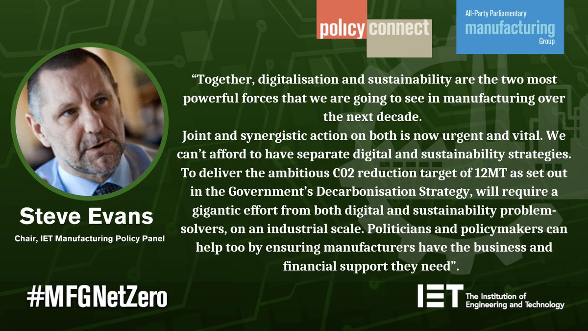 All-Party Parliamentary Manufacturing Group (@theapmg) on Twitter photo Launching Tomorrow: Delivering Net Zero Through Digital
“Together, #Digitalisation and #Sustainability are the two most powerful forces that we are going to see in #Manufacturing over the next decade" – Steve Evans, Chair, <a href="/TheIET/">The Institution of Engineering and Technology</a> Manufacturing Policy Panel
#MFGNetZero #NetZero Launching Tomorrow: Delivering Net Zero Through Digital
“Together, #Digitalisation and #Sustainability are the two most powerful forces that we are going to see in #Manufacturing over the next decade" – Steve Evans, Chair, <a href="/TheIET/">The Institution of Engineering and Technology</a> Manufacturing Policy Panel
#MFGNetZero #NetZero