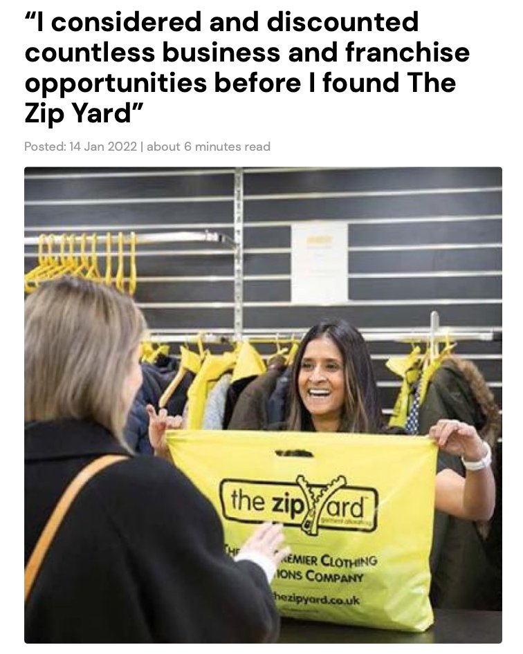 Considering a #newcareer? 
Our aim is to have a The Zip Yard in every town and city. Read one of our #franchise owners stories and then get in touch to see if there's an opportunity to open a Zip Yard near you: tinyurl.com/2p9beyt2
#clothingalterations <a href="/WhatFranchise/">What Franchise</a>