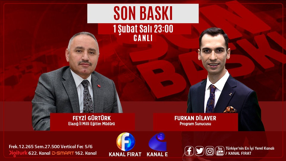 Elаzığ İl Мillî Eğitim Müdürlüğü (@elazigmem) on Twitter photo İl Millî Eğitim Müdürümüz Sayın <a href="/feyzigurturk/">Feyzi GÜRTÜRK</a> bu gece saat 23.00'de <a href="/KANALFIRAT/">Kanal Fırat</a> TV'de yayınlanan "Son Baskı" programında <a href="/furkandilaverr/">Furkan DİLAVER</a> 'in canlı yayın konuğu olarak eğitim gündemine dair değerlendirmelerde bulunacak. <a href="/tcmeb/">Millî Eğitim Bakanlığı</a> İl Millî Eğitim Müdürümüz Sayın <a href="/feyzigurturk/">Feyzi GÜRTÜRK</a> bu gece saat 23.00'de <a href="/KANALFIRAT/">Kanal Fırat</a> TV'de yayınlanan "Son Baskı" programında <a href="/furkandilaverr/">Furkan DİLAVER</a> 'in canlı yayın konuğu olarak eğitim gündemine dair değerlendirmelerde bulunacak. <a href="/tcmeb/">Millî Eğitim Bakanlığı</a>