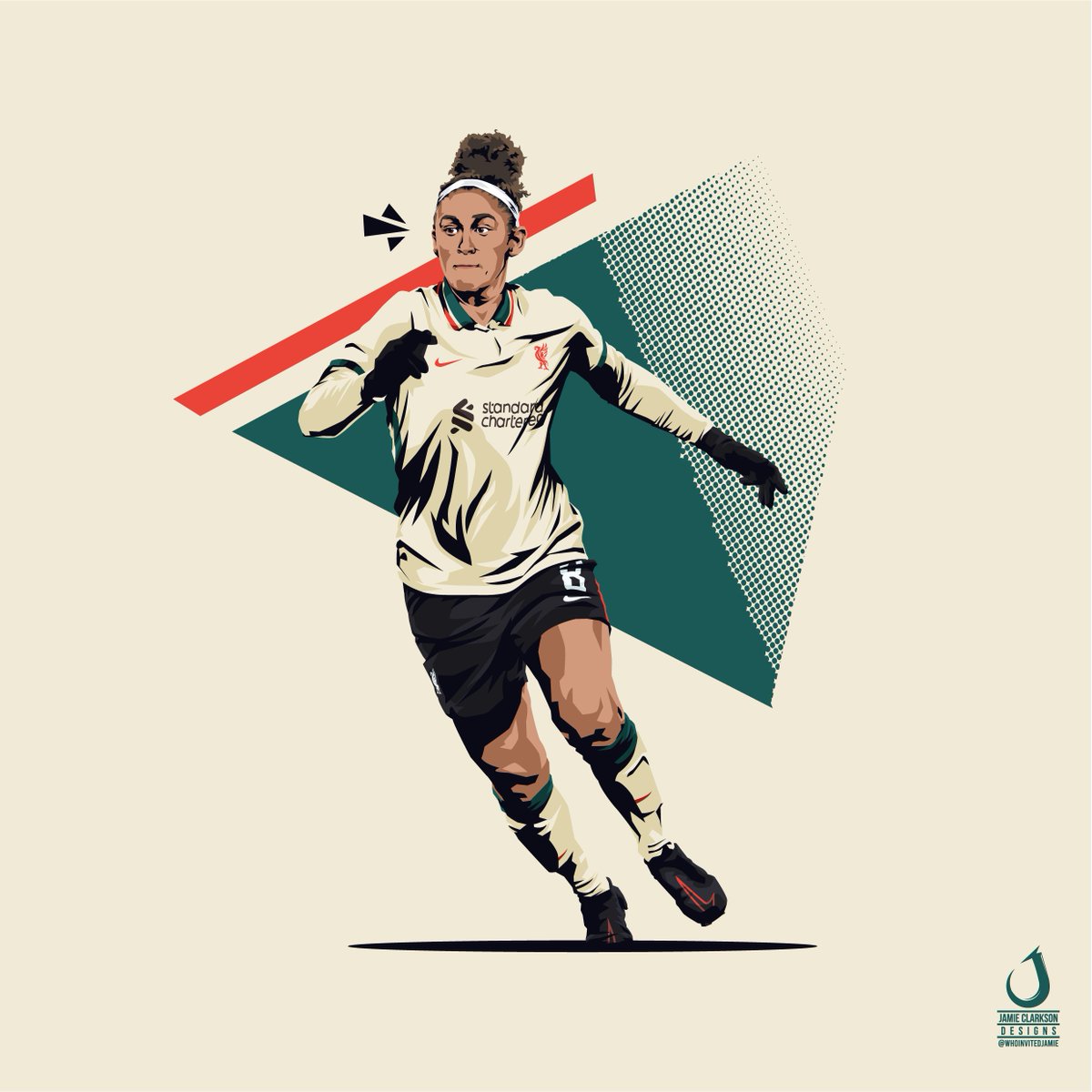 WhoInvitedJamie's tweet photo. 🔴⚪️🟢 J A D E    B A I L E Y 🟢⚪️🔴

Continuing through the whole Liverpool team with this next illustration of @JadeBailey_ in that damn beautiful away kit https://t.co/TLbKKZtYXv