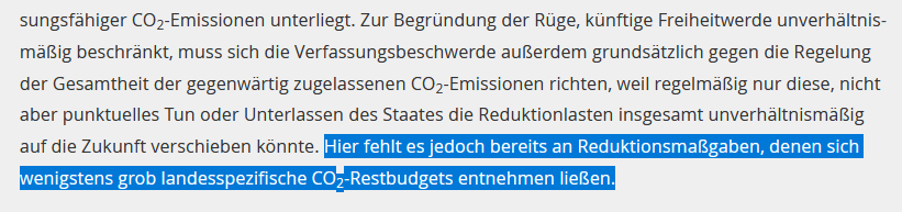 BrigitteKnopf's tweet photo. @TMueller_Wue @BVerfG interessant. Was heisst das für die Klage der DUH für das nationale Budget? Denn dieser Satz gilt ja de facto genau so beim Bezug vom globalen Budget auf ein hypothetisches nationales Budget. Da gibt es auch keine festgelegten Reduktionsmaßgaben ausser den NDCs https://t.co/DFP3ngg622