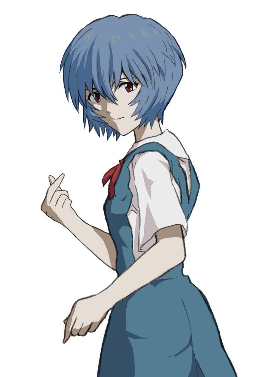 ayanami rei 1girl solo blue hair red eyes short hair school uniform white background  illustration images