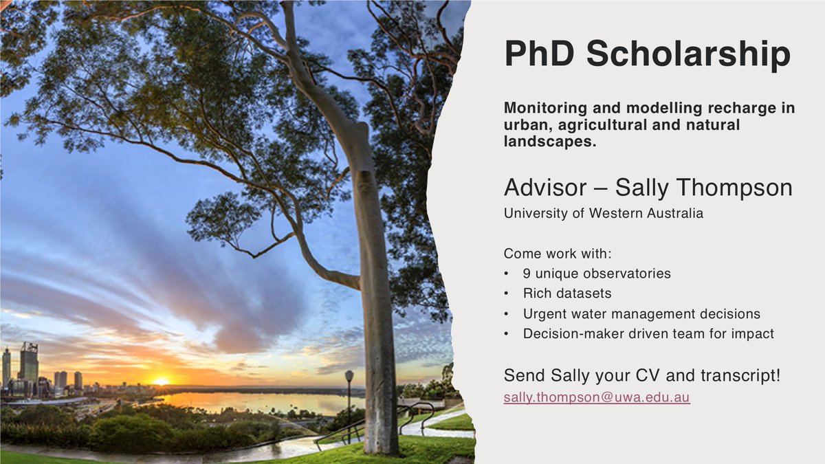 ThoughtsMoses's tweet photo. Dr Sally is looking for a motivated PhD student with interests in water and the environment to join an exciting project in Perth for an immediate start.
Please email her (sally.thompson@uwa.edu) a CV and academic transcript to express your interest
@olumuyiwaayo @AaronAkpuPhilip https://t.co/lGwsddPAnD