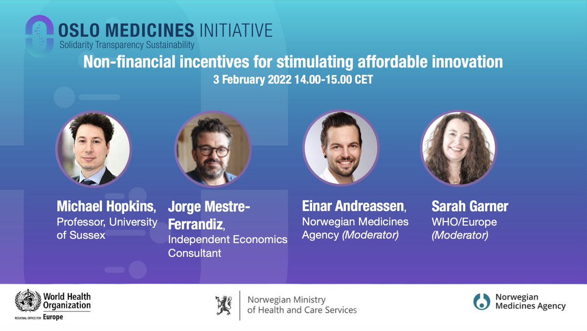 WHO_Europe's tweet photo. Many effective novel medicines 💊💉 come with high price tags 💸

What non-financial incentives are available &amp; needed to ensure sustainable access to affordable, innovative medicines?

Find out in the next #OsloMedicinesInitiative webinar on 3 February 👉 https://t.co/hzBYIazkFe https://t.co/GUzYLwohsG