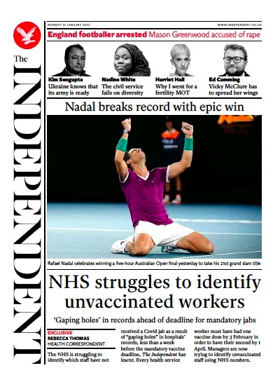 EmbSpainUK's tweet photo. Orgullosos de nuestro @RafaelNadal que gracias a su victoria en el @AustralianOpen, llenó las portadas de la prensa Británica en el día de ayer 🎾🇪🇸 https://t.co/PcCqJNQi20