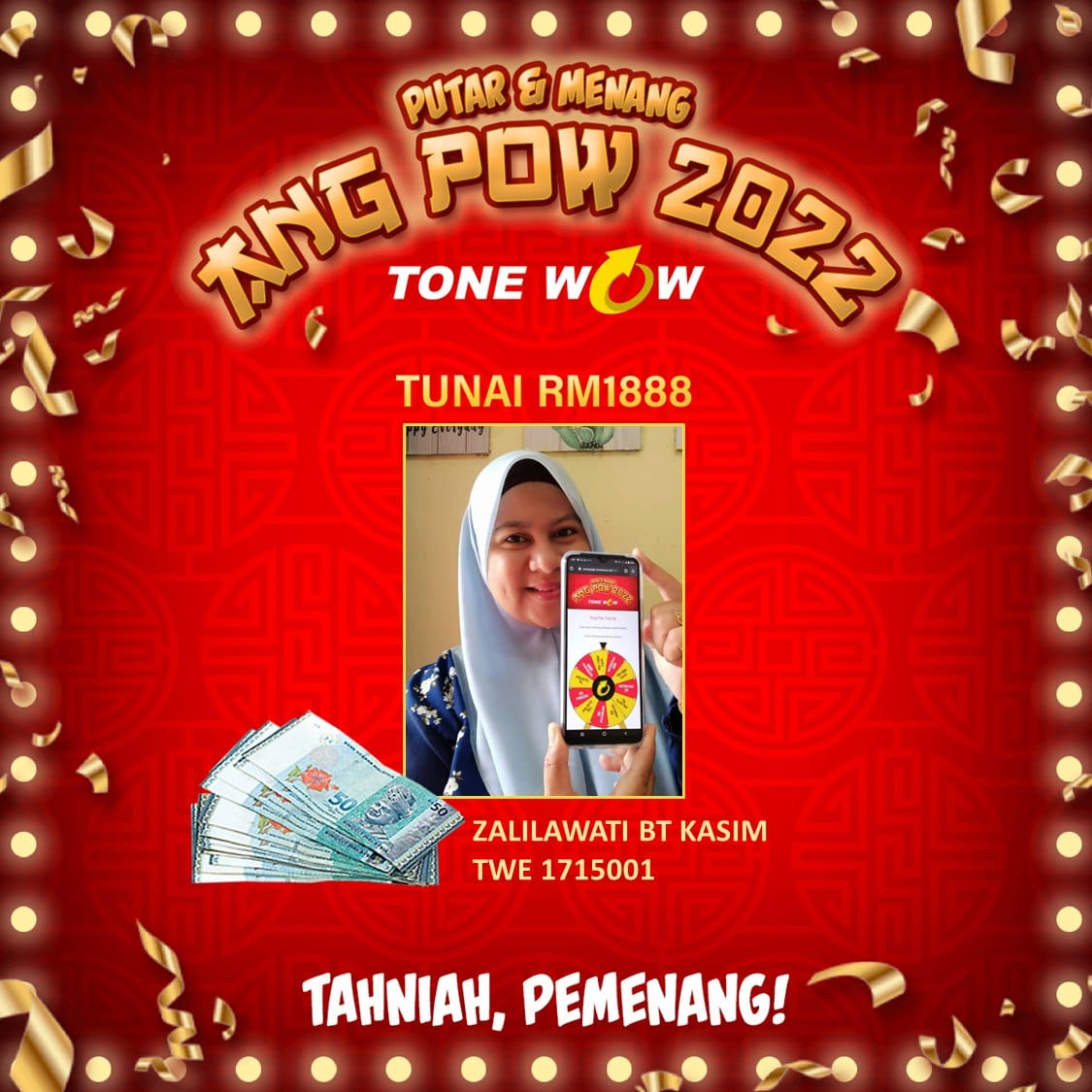easytonewow's tweet photo. Tahniah,guna simkad reload atau buat penajaan dapat lucky draw. Alhamdulillah rezeki guna Simkad Tone wow. 
#tonewow
#gat https://t.co/QCNO1xolZl
