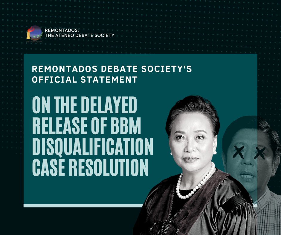ADNUDebate's tweet photo. Remontados Debate Society's Official Statement on the Delayed Release of BBM Disqualification Case Resolution https://t.co/xzZQumrnIX