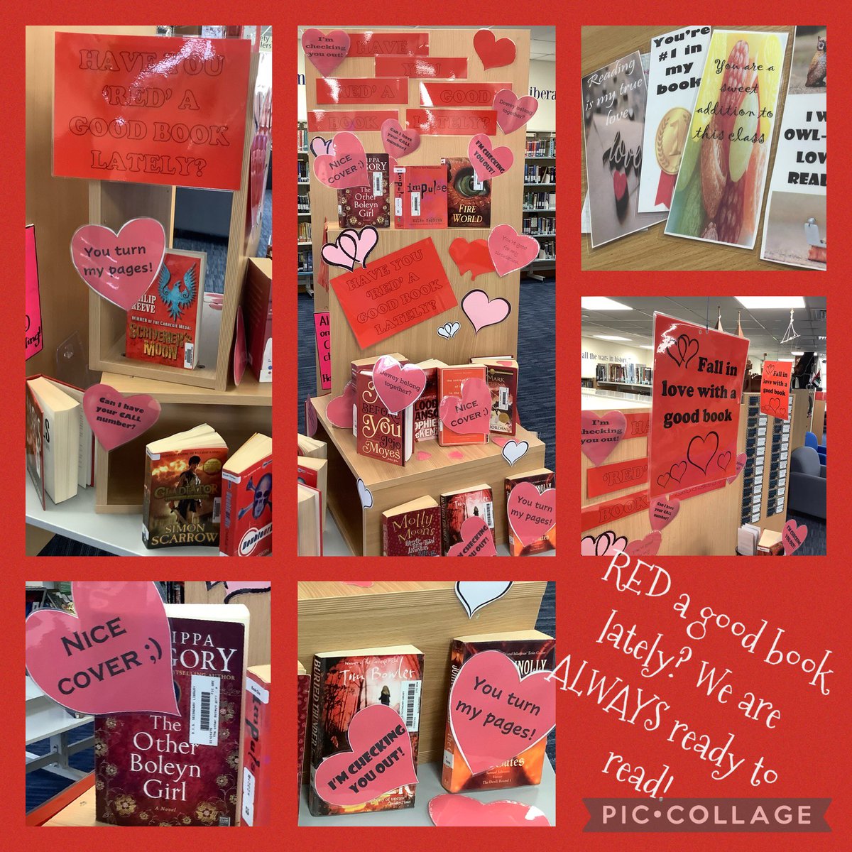 Have to make use of this corny line in my display at this time of the year! No matter the genre, as long as it is RED.<a href="/DIS_Dubai/">Deira Int. School</a> #DISreads @DIS_Director #valentine #librarydisplay