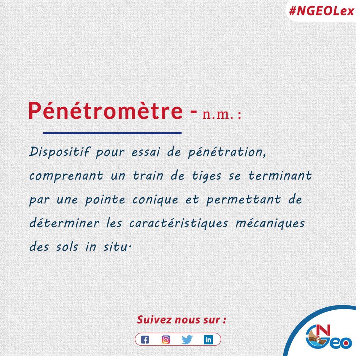 ngeosol's tweet photo. Il existe plusieurs types d’essais pénétrométriques lorsqu’on parle d’investigation géotechnique suivant la EC 7 - NF P 94.

Pouvez-vous en citer un 👀?

#NGEO #Geotechnic #GroundWorks https://t.co/Zto27W2Pl7