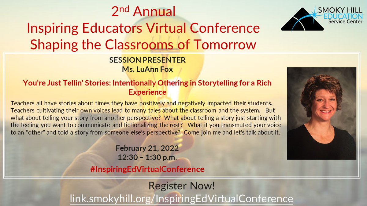 MelissaFast22's tweet photo. ELA teachers should check out this great session by @theteach on Feb 21! Live or on-demand with college credit available. Don't miss out register now! #InspiringEdVirtualConference
https://t.co/8IJeC0XC4a @SmokyHillEd @olatheschools https://t.co/PsK1vKkZIz