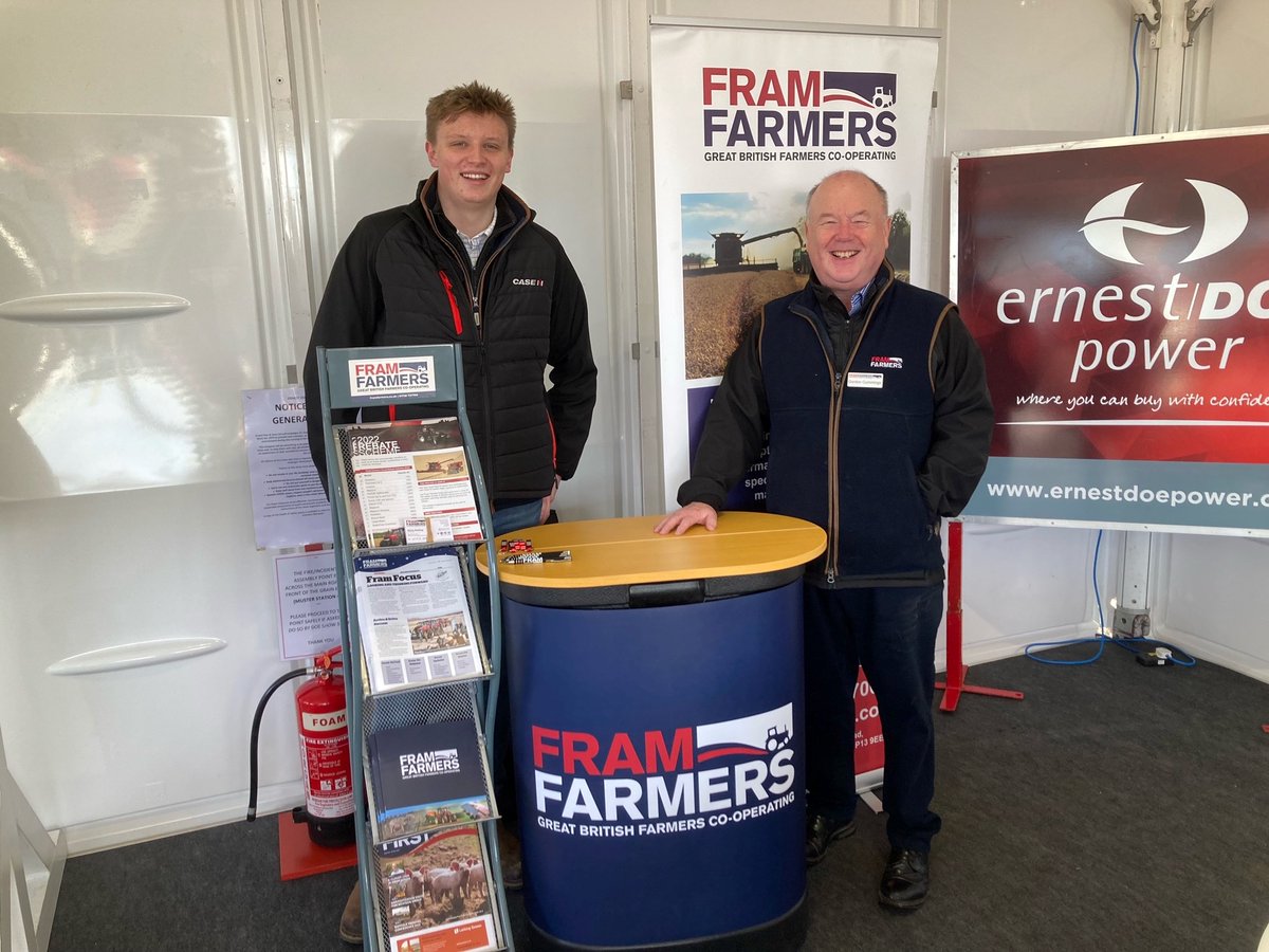 FramFarmers's tweet photo. Gordon &amp; Harry, @mrclubhectare @HNesling, are all set up and look forward to meeting members at the @ErnestDoeSons #DoeShow2022 
Find them on the @CaseIH_UK_IRE &amp; Doe Power stand https://t.co/rIIDGajuXL