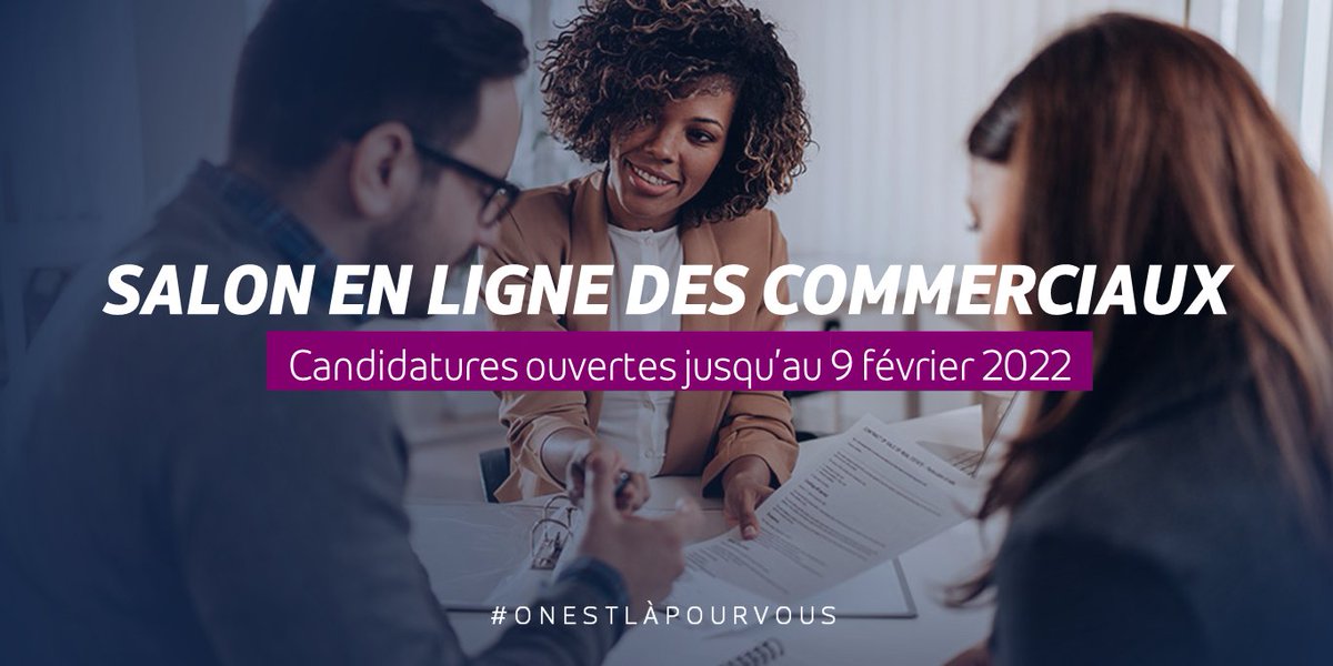 [#emploi] Jusqu'au 13 février, le salon en ligne des #commerciaux proposent 1⃣3⃣0⃣ offres d'emploi

Inscrivez-vous dès à présent
🗓️salonenligne.pole-emploi.fr/candidat/?salo…

#TousMobilisés #OnEstLàPourVous #commercial #vente