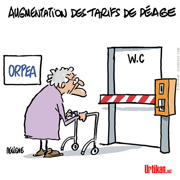 Orpéage : il n'y a pas de petits profits !
#DessinDePresse de Deligne pour Urtikan.net
#dessindujour #Orpea #ORPEAfossoyeurs  #maisonderetraite #EPHAD #peage #augmentation #Scandale  #affaireorpea #vieux #personnesagees  #retraite