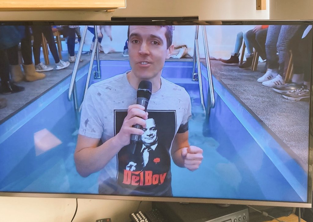 Baptisms in Del Boy t-shirt. Why not?