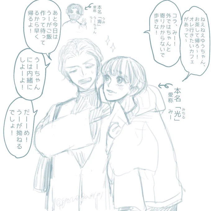 監💠の弟の光(みちる)くん。
監家のかわいい担当。明るくて社交的で甘え上手。最近メイクにハマっている。スポーツ万能で勉強も出来る要領が良い子。あとテコンドー黒帯。怒らせると大変。歳の離れたねーちゃんにわがまま放題。 