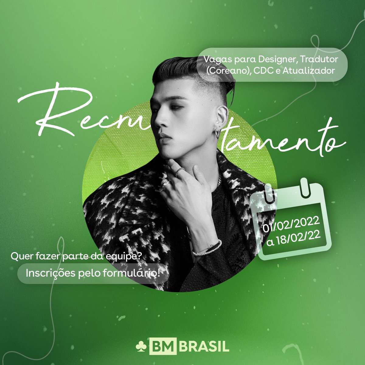 MatthewKim_BR's tweet photo. [#BMBR] RECRUTAMENTO ABERTO!

Até dia 18/02, a BM Brasil estará de portas abertas para novos integrantes. Para participar, preencha o formulário e aguarde nosso contato!

🔗https://t.co/KvvErDZz7Y

Boa sorte a todos! Esperamos que vocês entrem para nossa família 💕
#BM #KARD https://t.co/IHKa32l3Cp
