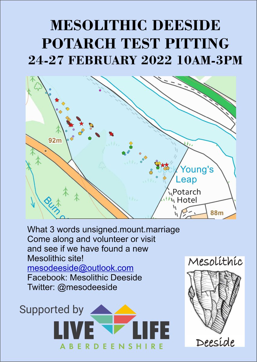 @mesodeeside will be test pitting at Potarch looking for a *new* Mesolithic site. Come and volunteer or see what we have found. @diggermann17 @flintygranny @RoslynHay3 @flint_wifey @mesodweezil @AliTheArchaeol @alicampsie75 @welovehistory @DigItScotland @something_corny