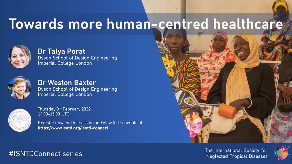 ISNTD (@isntd_press) on Twitter photo 📢This week's #ISNTDConnect draws on #design #behaviourchange, decision support systems & #diagnostics! An exciting session Feb 3: "Towards more human-centred healthcare" with <a href="/PoratTalya/">Talya Porat</a> & <a href="/weston_baxter/">Weston Baxter</a> <a href="/ImperialDyson/">Dyson School of Design Engineering</a> @ImperialCollege <a href="/DiDi4Africa/">Digital Diagnostics for Africa Network</a> 👉isntd.org/isntd-connect 📢This week's #ISNTDConnect draws on #design #behaviourchange, decision support systems & #diagnostics! An exciting session Feb 3: "Towards more human-centred healthcare" with <a href="/PoratTalya/">Talya Porat</a> & <a href="/weston_baxter/">Weston Baxter</a> <a href="/ImperialDyson/">Dyson School of Design Engineering</a> @ImperialCollege <a href="/DiDi4Africa/">Digital Diagnostics for Africa Network</a> 👉isntd.org/isntd-connect