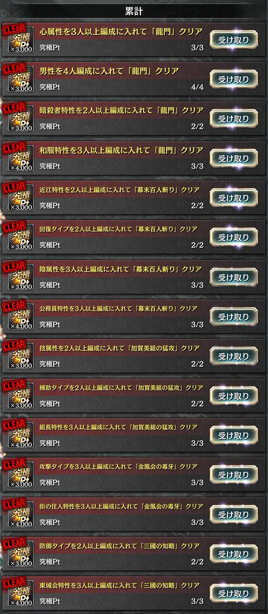 lllorz__'s tweet photo. 究極闘技2月課題、
今回は過去問が多かったので早めにクリア(*ˊᵕˋ*)

いつも派遣50回＆最終結果をメモしていましたが
前々回くらいから記録せず売却しています
所持枠拡張、切にお願い致します<(_ _)> https://t.co/nXg4RizMd1