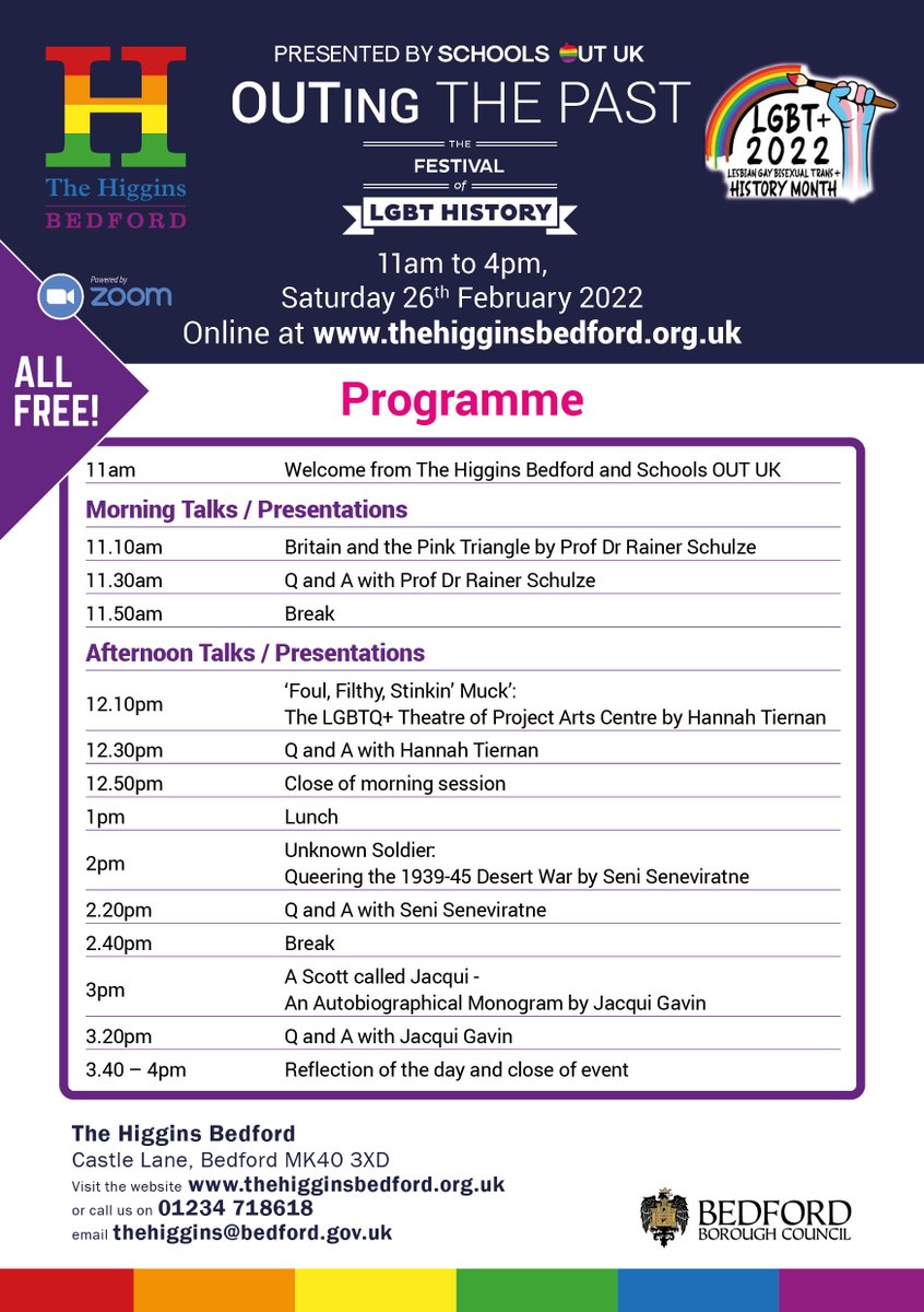 higginsbedford's tweet photo. To celebrate #LGBTHM22 we're taking part in the OUTing the Past Festival for the fifth year running on Saturday 26 February.
Join us to hear a range of dynamic speakers sharing hidden histories and stories of the LGBTQ+ community. Free online event.
👉 https://t.co/ewqCMHvNQ3 https://t.co/lUzvxBOM1E