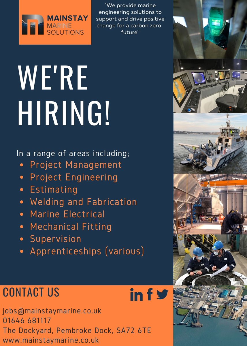 Mainstay_Marine's tweet image. We are #hiring in a range of disciplines...but why Mainstay?

➡️A diverse and growing marine engineering company with a strong order book 

➡️Delivering innovative projects of international importance

➡️A culture that fosters professional and personal development