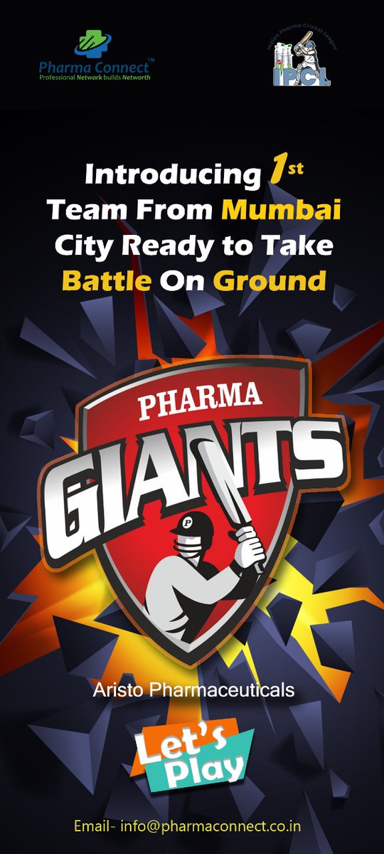 PharmaConnect's tweet photo. Introducing 1st Team from MUMBAI city
ready to take the battle on the Ground...
"PHARMA GIANTS"
@AristoPharmaceuticalsPvtLtd
The initiative by
@PharmaConnect
@IndianPharmaCricketLeague
#pharmagiants #ipcl2022 #IPCL #pharmaconnect #cricket #indianpharmacricketleague #letsplay https://t.co/TYPTSd0IDT
