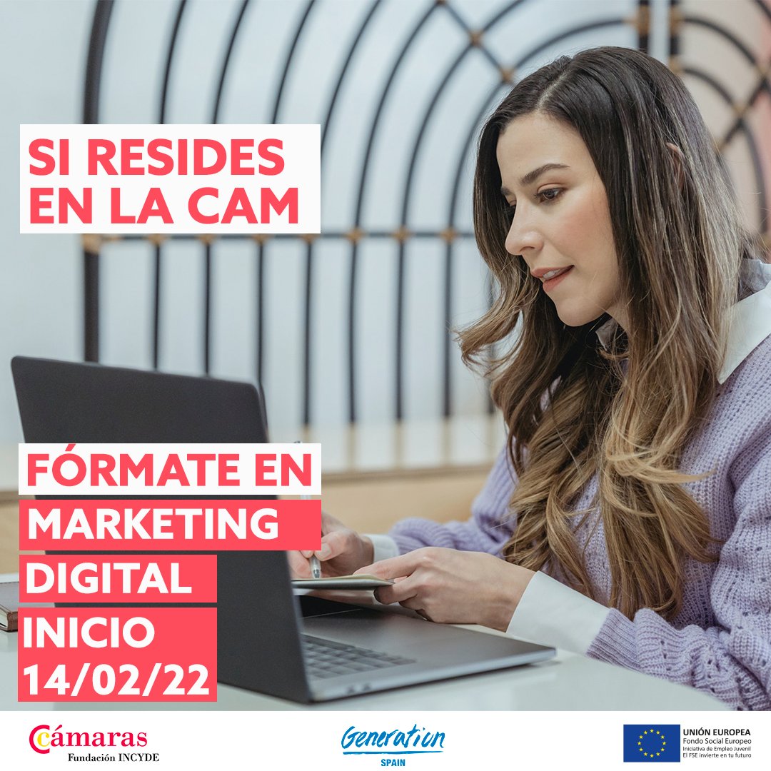 spaingeneration's tweet photo. 📣Si resides en la Comunidad de #Madrid y quieres aprender #MarketingDigital, tienes entre 18 y 29 y eres Beneficiario de @garantia_juv ¡solicita ya tu plaza y disfruta de la metodología Generation!
Formación de @FundacionINCYDE y #GenerationSpain 👉 https://t.co/IdwCwrvNUL https://t.co/F6BxUt0g9l