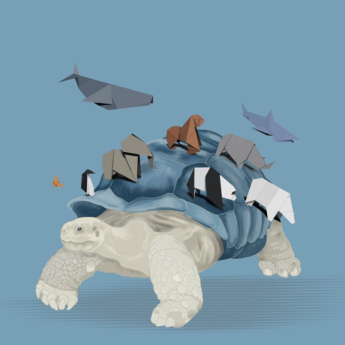 Tortoise 🐢 019
The paper menagerie
Has broken free.
Where will they go?

Art + Haiku 019/099

#nftart #NFTCommmunity #NFTCollection