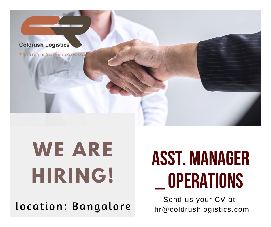 ColdrushL's tweet photo. We are hiring for the position of Assistant Manager Operations) for Bangalore location.
Please visit https://t.co/7J5qlRx4LH
#hiring #job #bangalorejob #coldrushlogistics #jonvacancy https://t.co/uXP9mew3Wb