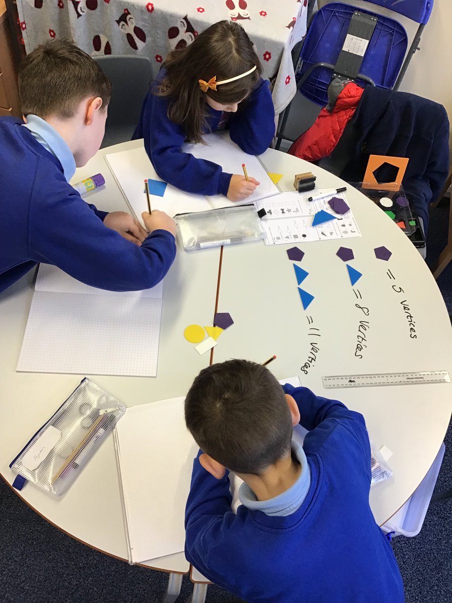 StColumbasCPS's tweet photo. Children working hard with Mrs Thomas in maths this morning #2Dshapes #vertices #sides #makeyourownpattern ⁦@bcw_cat⁩ https://t.co/JKP8KrxrvF