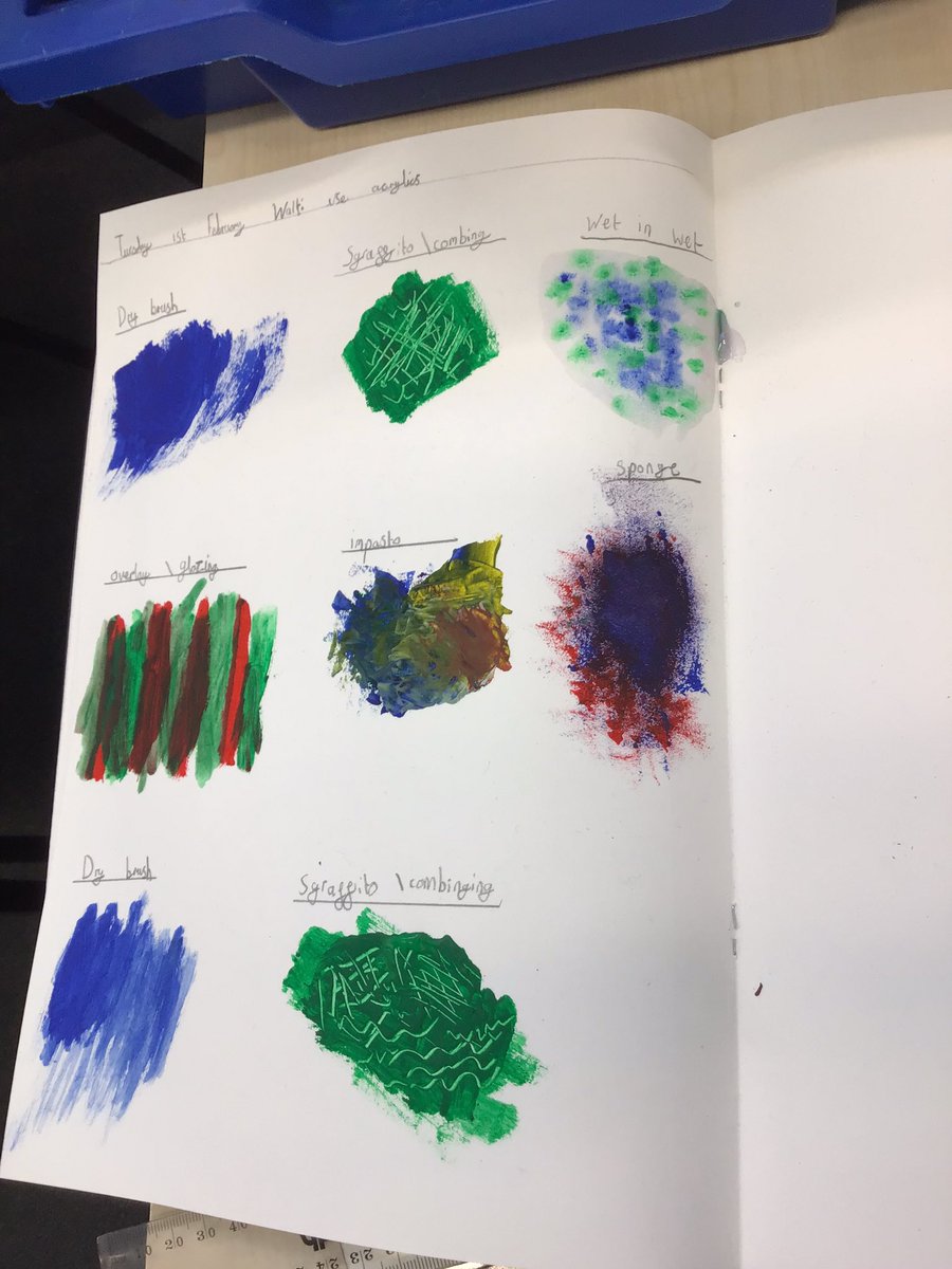 dartonclass7's tweet image. @DartonPrimary #DPS_art acrylic painting techniques , impasto, overlaying, dry brush, combing and wet-in-wet 🎨🖌🧑‍🎨
