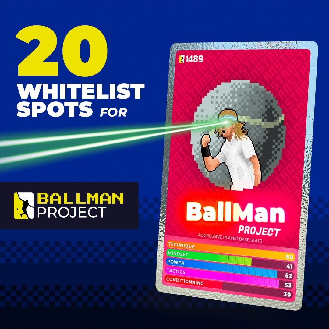 🎾 We're super excited about the launch of the #BallmanProject #NFT series on Feb. 15th. 
We're going to #Giveaway 20 Whitelist spots to you! 
To participate:
1 - Like and RT this tweet
2 - Follow <a href="/swissborg/">SwissBorg</a> &amp; <a href="/ballmanproject/">Ball Man</a> 
3 - Tag 2 friends
🚨 Ends Thursday, Feb 3rd 5PM CET