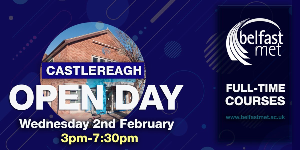 bfastmet's tweet photo. Make Belfast Met your first choice! Register to attend our upcoming Castlereagh Campus Open Day to find out all you need to know about joining Belfast Met!
Book your place now ➡️ https://t.co/RnfoAe2oCK
#MakeItAtTheMet | #MakeUsYourFirstChoice https://t.co/y94WzPCZpL