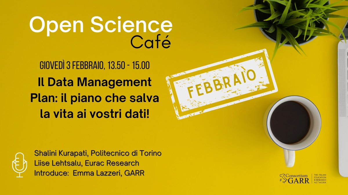 IcdiData's tweet image. 📢Non perdete il prossimo #OpenSciencecafé!
📅3 febbraio con @shalini_kr @EmmaLazzeri @liisule: per parlare del  #datamanagement plan. 
📺LIVE su GARR.tv e sui canali FB e Linkedin di @ReteGARR 
🚀Per iscriversi👉 bit.ly/3AVQhlp