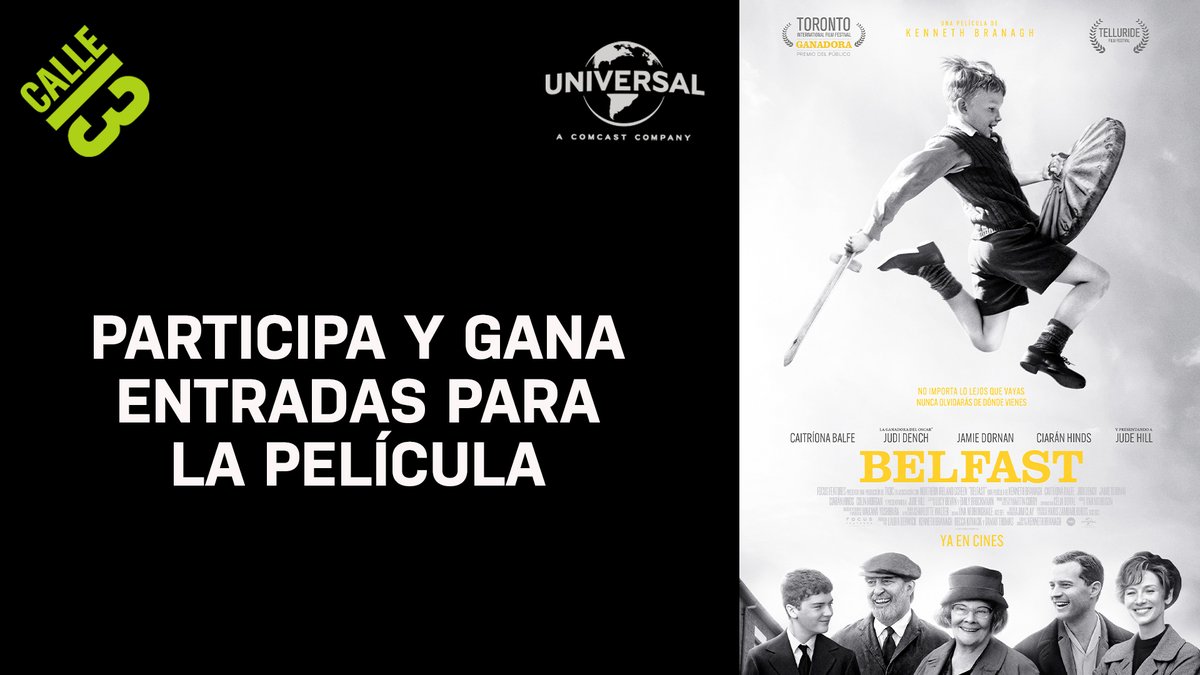 Calle13's tweet photo. #Belfast ya está en los mejores cines y, para celebrarlo, estamos sorteando 10 entradas dobles. 🎬 Si quieres participar, sigue los siguientes pasos:

✅ Síguenos en @calle13.
✅ Da RT a este post.
✅ Comenta a la persona con la que compartirías el premio. https://t.co/SBO4SHpWun