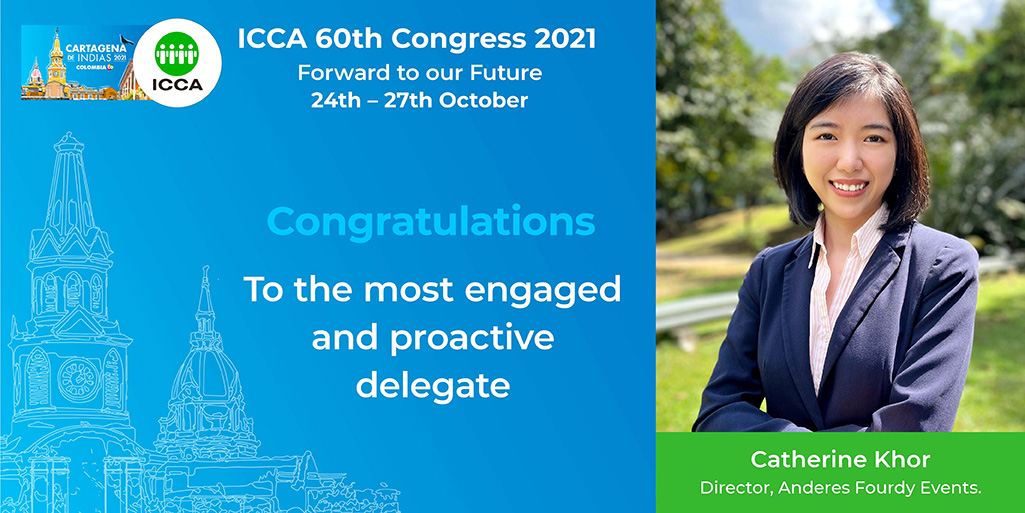 ICCAWorld's tweet photo. 🏆We want to recognize a  true star delegate of the 60th ICCA Congress, which showed proactiveness and great interest in many sessions.  Catherine Khor Director at @AnderesFourdy 
➡️Read more: https://t.co/tjdutyyTHy https://t.co/0fSkl2DAiD