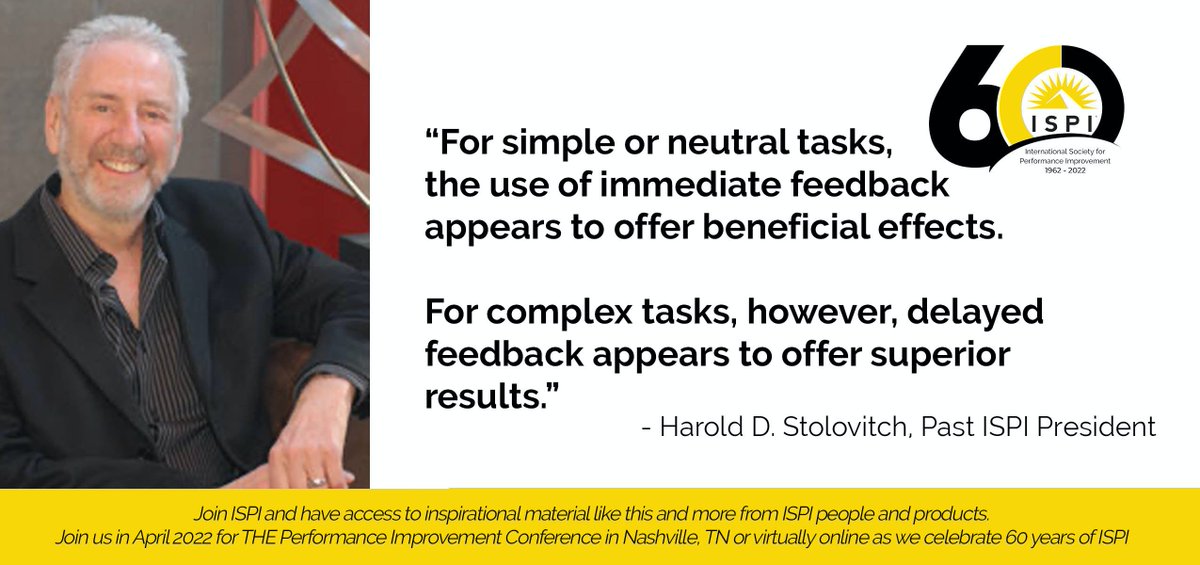 Do you offer feedback to your employees on a regular basis or is it only during evaluations? 
#ISPI60thAnniversary
ow.ly/FX1050HGZya