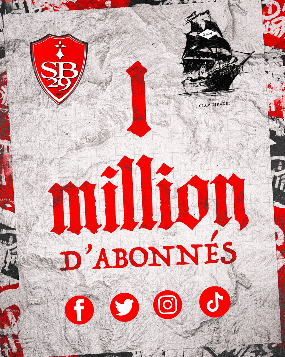SB29's tweet photo. 𝟭 𝗠𝗜𝗟𝗟𝗜𝗢𝗡 ! 🔥

La barre symbolique du million d'abonnés a été atteinte sur les réseaux sociaux du @SB29 💪 

𝗠𝗲𝗿𝗰𝗶 𝗮̀ 𝘁𝗼𝘂𝘀... 𝗲𝘁 𝗮̀ 𝗬𝗼𝘂𝗰𝗲𝗳 😉

#TeamPirates 🏴‍☠️ https://t.co/pGPuiuQmgu