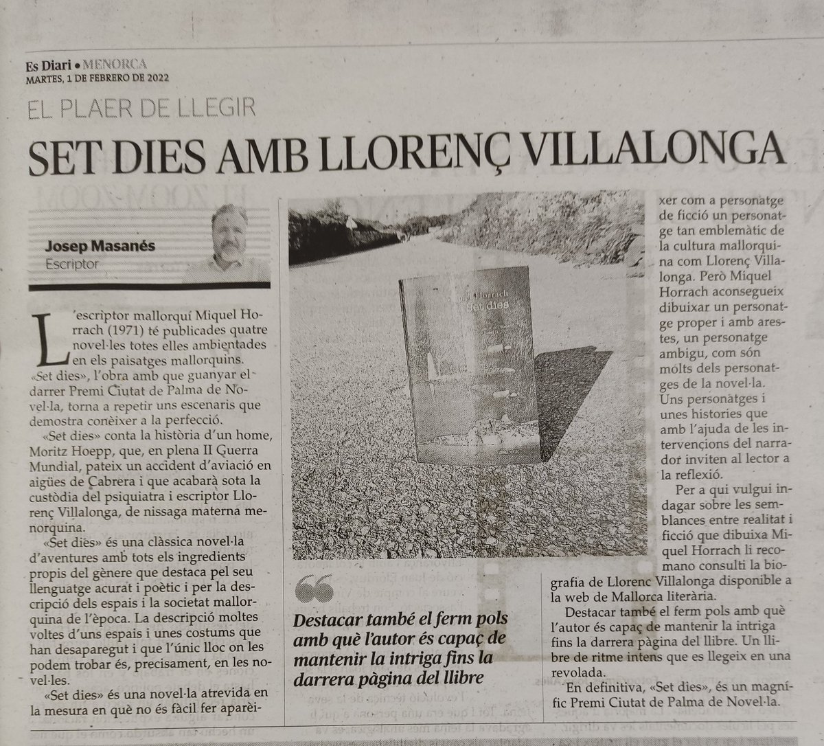 josepmasanes's tweet photo. Set dies, de Miquel Horrach, un magnífic Premi Ciutat de Palma de Novel·la. https://t.co/sfytJxKDtG