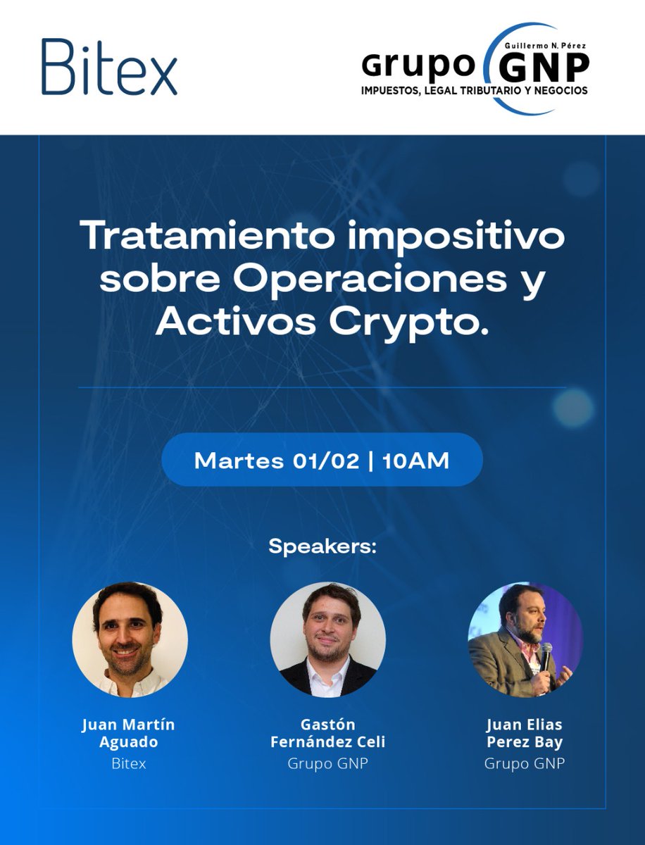 GRUPO GNP (@grupognpok) on Twitter photo ¡Hoy a las a 10hs por Zoom!
Tratamiento Impositivo sobre Operaciones y Activos Crypto
¡Sumate!us02web.zoom.us/meeting/regist…
<a href="/GrupoGNPOk/">GRUPO GNP</a> <a href="/jeperezbay/">Juan E. Perez Bay</a> <a href="/guillermonperez/">Guillermo Perez</a> <a href="/seba_mancuso/">Sebastián Mancuso</a> ¡Hoy a las a 10hs por Zoom!
Tratamiento Impositivo sobre Operaciones y Activos Crypto
¡Sumate!us02web.zoom.us/meeting/regist…
<a href="/GrupoGNPOk/">GRUPO GNP</a> <a href="/jeperezbay/">Juan E. Perez Bay</a> <a href="/guillermonperez/">Guillermo Perez</a> <a href="/seba_mancuso/">Sebastián Mancuso</a>