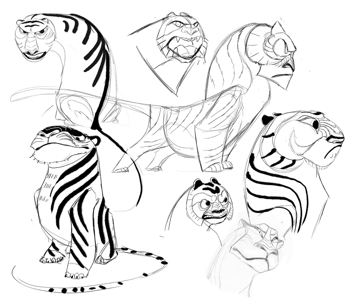 same project, some earlier sketches. Included even those that I think are bad, don't even look like tiger. But that's part of the process, kinda finding out which shapes feel right. 
