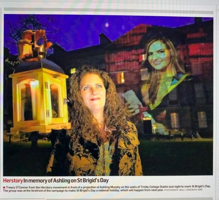 TreacyOC's tweet photo. A very special and powerful moment, with Brigid's flame and @HerstoryIreland Light projection of Ashling Murphy on Trinity College. May she rest in peace and may her passing shine a light on what needs to be healed in us all 🙏🕯
📷 @niallcarsonpa #HERstory #Brigit2022 https://t.co/gnwEbD1Ljc