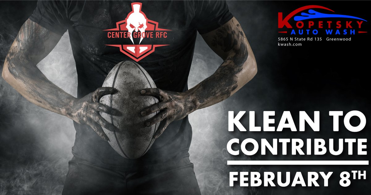 KWashClean's tweet photo. Join us on February 8th where we will donate 20% of the sales that day to the Center Grove Rugby Football Club.  Did you know that the 7th/8th grade team were State Champs last year?!?  Yeah!  Let's give 'em a little help. https://t.co/JUVrd4ijt4