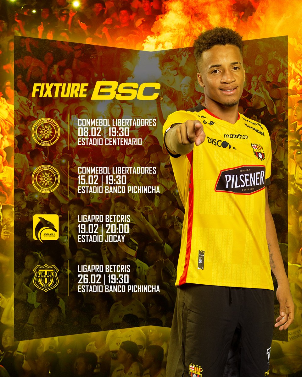 BarcelonaSC's tweet photo. ¡Iniciamos la temporada 2022! Las batallas de febrero por #Libertadores y #LigaProBetcris ⚽️🏆

#BarcelonaSC #VamosÍdolo 🟡⚫️ https://t.co/w1aoCQBBae