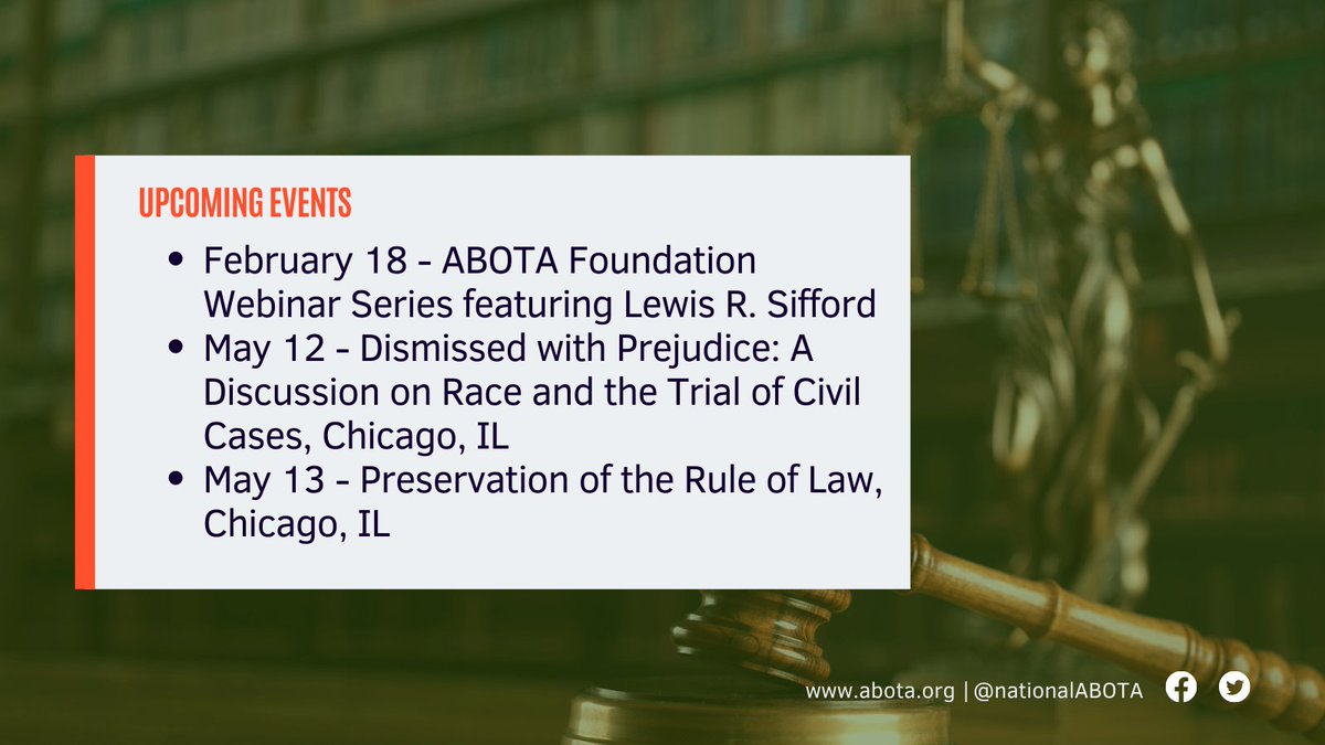 Check out upcoming ABOTA Events on the ABOTA Event Page: ow.ly/BF0l50HJA9r