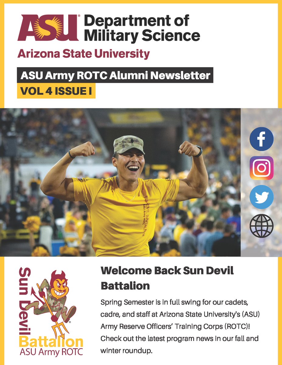 The Alumni Newsletter is back! Sign up to receive them via email using this link. forms.gle/Ze4eZu7tZooHNS….

#ArmyROTC #ASUArmyROTC #SunDevilBN