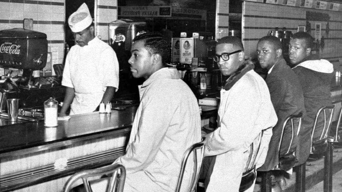 GuilfordGreen's tweet photo. Today we honor the GSO Four, who sat down at a whites-only lunch counter at Woolworth's on 2/1/60, to protest segregation. We celebrate David Richmond, Franklin McCain, Ezell A Blair Jr, &amp; Joseph McNeil for their bravery in confronting a racism &amp; kicking off the  sit-in movement. https://t.co/71CZCHj6Xo