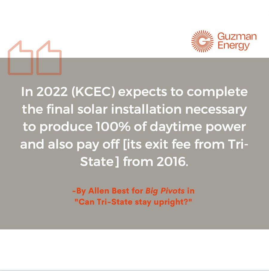 As the story by <a href="/BigPivots/">Allen Best</a> states, "In 2022 <a href="/kcec1944/">Kit Carson Electric</a> expects to complete the final solar installation necessary to produce 100% of daytime power &amp; pay off its exit fee from Tri-State.” Together, KCEC &amp; Guzman  are setting even higher goals. #energytwitter
bigpivots.com/no-7-can-tri-s…