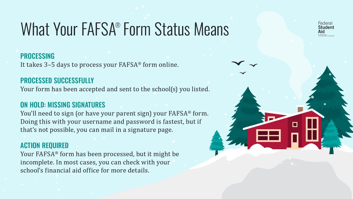 FAFSA's tweet image. Staying warm and cozy inside? Check the status of your 2022-23 FAFSA® form at fafsa.gov